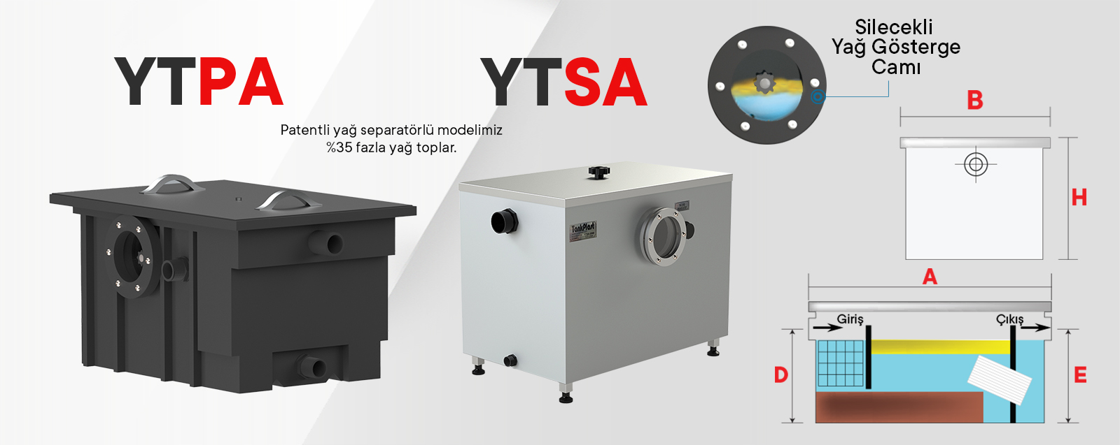 Paslanmaz çelik tezgah altı ve endüstriyel yağ ayırıcı ve yağ tutucu YTSA Serisi
